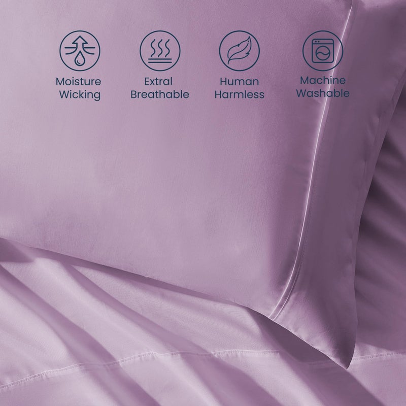 SLEEP ZONE Nanotex Super Soft Cooling King Bed Sheets Set 4 Piece - Easy Care Fitted Flat Sheet & Pillowcase Sets - Wrinkle Free, Fade Resistant, Deep Pocket 16" (Lavender, King) - Image 4